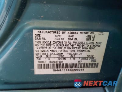 Zdjęcie 12 z 12 samochodu: 2003 NISSAN ALTIMA 2.5 S VIN:1N4AL11E43C228944 - miniatura