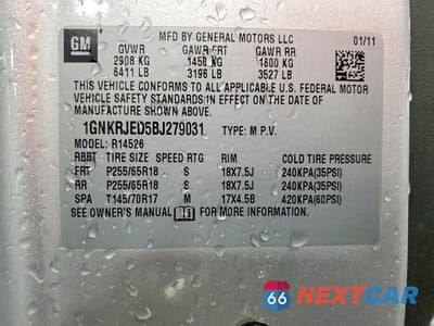 Zdjęcie 13 z 13 samochodu: 2011 CHEVROLET TRAVERSE LT VIN:1GNKRJED5BJ279031 - miniatura