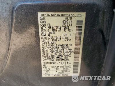 Zdjęcie 13 z 13 samochodu: 2005 NISSAN PATHFINDER XE VIN:5N1AR18W65C764381 - miniatura