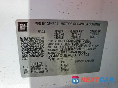 Zdjęcie 13 z 13 samochodu: 2019 CHEVROLET EQUINOX LT VIN:2GNAXUEV8K6269702 - miniatura