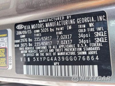 Zdjęcie 14 z 14 samochodu: 2016 KIA SORENTO LX VIN:5XYPG4A39GG076864 - miniatura