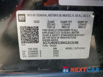 Zdjęcie 13 z 13 samochodu: 2022 GMC SIERRA LIMITED K1500 SLT VIN:3GTU9DED2NG213156 - miniatura