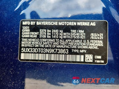 Zdjęcie 12 z 12 samochodu: 2022 BMW X4 XDRIVE30I VIN:5UX33DT03N9K73863 - miniatura