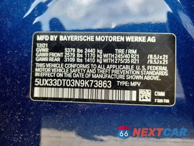 Zdjęcie 12 z 12 samochodu: 2022 BMW X4 XDRIVE30I VIN:5UX33DT03N9K73863 - miniatura