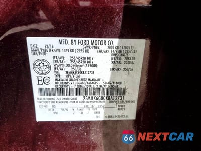 Zdjęcie 14 z 14 samochodu: 2019 FORD FLEX SEL VIN:2FMHK6C80KBA12731 - miniatura