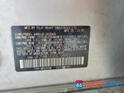 Zdjęcie 12 z 12 samochodu: 2009 SUBARU FORESTER 2.5X VIN:JF2SH61699G796812 - miniatura