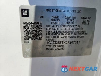 Zdjęcie 12 z 12 samochodu: 2018 CHEVROLET MALIBU LT VIN:1G1ZD5STXJF207017 - miniatura