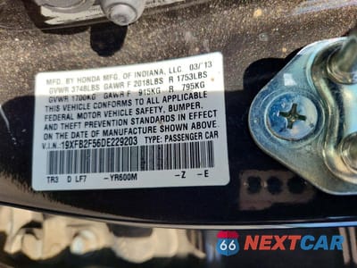 Zdjęcie 12 z 12 samochodu: 2013 HONDA CIVIC LX VIN:19XFB2F56DE229203 - miniatura