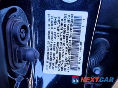 Zdjęcie 12 z 12 samochodu: 2021 HONDA CIVIC EXL VIN:19XFC1F79ME008204 - miniatura