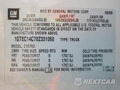 Zdjęcie 12 z 12 samochodu: 2008 GMC SIERRA C1500 VIN:1GTEC14C78Z331060 - miniatura