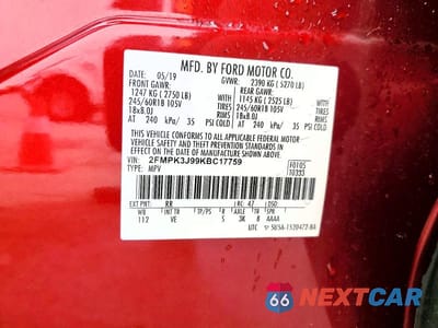 Zdjęcie 14 z 14 samochodu: 2019 FORD EDGE SEL VIN:2FMPK3J99KBC17759 - miniatura