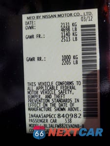 Zdjęcie 12 z 12 samochodu: 2012 NISSAN MAXIMA 3.5 S VIN:1N4AA5AP6CC840982 - miniatura