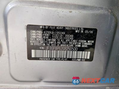 Zdjęcie 13 z 13 samochodu: 2016 SUBARU IMPREZA SPORT PREMIUM VIN:JF1GPAP62G8250500 - miniatura