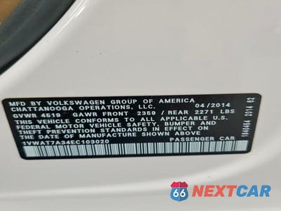 Zdjęcie 13 z 13 samochodu: 2014 VOLKSWAGEN PASSAT S VIN:1VWAT7A34EC103020 - miniatura