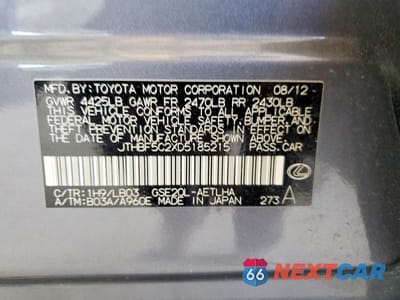 Zdjęcie 12 z 12 samochodu: 2013 LEXUS IS 250 VIN:JTHBF5C2XD5185215 - miniatura