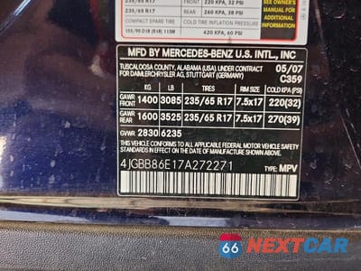 Zdjęcie 13 z 13 samochodu: 2007 MERCEDES-BENZ ML 350 VIN:4JGBB86E17A272271 - miniatura
