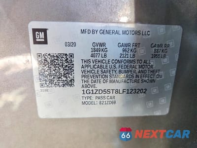 Zdjęcie 12 z 12 samochodu: 2020 CHEVROLET MALIBU LT VIN:1G1ZD5ST8LF123202 - miniatura