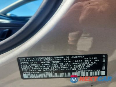 Zdjęcie 12 z 12 samochodu: 2012 VOLKSWAGEN PASSAT SE VIN:1VWBP7A36CC064761 - miniatura