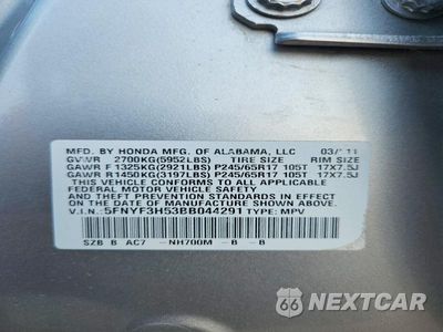Zdjęcie 12 z 12 samochodu: 2011 HONDA PILOT EXL VIN:5FNYF3H53BB044291 - miniatura