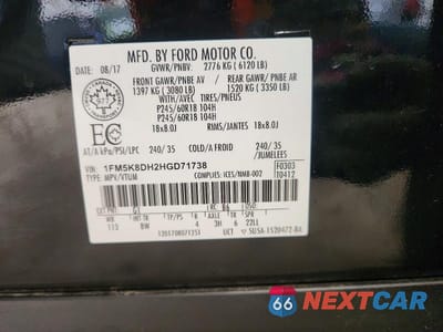 Zdjęcie 13 z 13 samochodu: 2017 FORD EXPLORER XLT VIN:1FM5K8DH2HGD71738 - miniatura