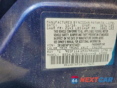 Zdjęcie 13 z 13 samochodu: 2019 NISSAN SENTRA S VIN:3N1AB7AP1KY274631 - miniatura