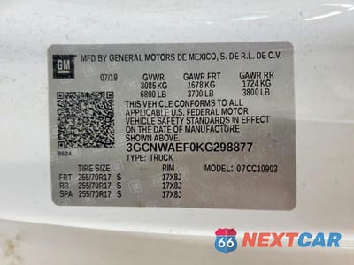 Zdjęcie 12 z 12 samochodu: 2019 CHEVROLET SILVERADO C1500 VIN:3GCNWAEF0KG298877 - miniatura