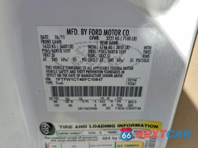 Zdjęcie 12 z 12 samochodu: 2011 FORD F150 SUPERCREW VIN:1FTFW1CT4BFC10847 - miniatura
