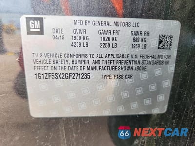 Zdjęcie 12 z 12 samochodu: 2016 CHEVROLET MALIBU LT VIN:1G1ZF5SX2GF271235 - miniatura