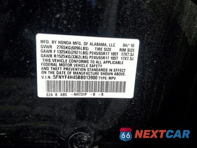 Zdjęcie 14 z 14 samochodu: 2011 HONDA PILOT EX VIN:5FNYF4H45BB013900 - miniatura
