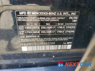 Zdjęcie 13 z 13 samochodu: 2003 MERCEDES-BENZ ML 350 VIN:4JGAB57E23A443788 - miniatura