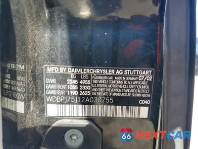 Zdjęcie 12 z 12 samochodu: 2002 MERCEDES-BENZ CL 500 VIN:WDBPJ75J12A030755 - miniatura