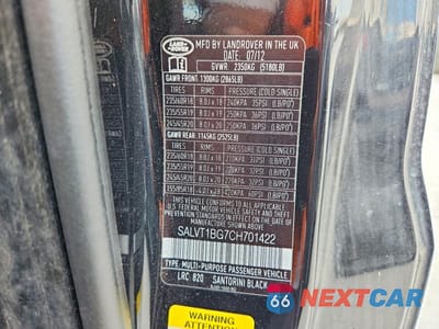 Zdjęcie 13 z 13 samochodu: 2012 LAND ROVER RANGE ROVER VIN:SALVT1BG7CH701422 - miniatura