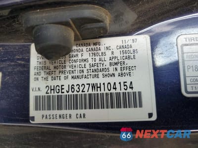 Zdjęcie 12 z 12 samochodu: 1998 HONDA CIVIC CX VIN:2HGEJ6327WH104154 - miniatura