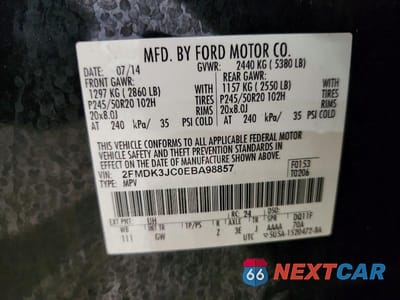 Zdjęcie 14 z 14 samochodu: 2014 FORD EDGE SEL VIN:2FMDK3JC0EBA98857 - miniatura