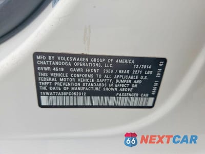 Zdjęcie 12 z 12 samochodu: 2015 VOLKSWAGEN PASSAT S VIN:1VWAT7A30FC052312 - miniatura