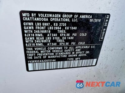 Zdjęcie 10 z 14 samochodu: 2018 VOLKSWAGEN ATLAS SE VIN:1V2KR2CA3JC572144 - miniatura