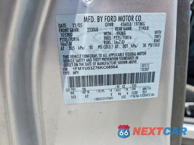 Zdjęcie 12 z 12 samochodu: 2006 FORD ESCAPE XLT VIN:1FMYU03Z76KC08564 - miniatura