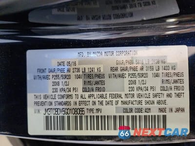 Zdjęcie 14 z 14 samochodu: 2016 MAZDA CX-9 GRAND TOURING VIN:JM3TCBDY5G0108065 - miniatura
