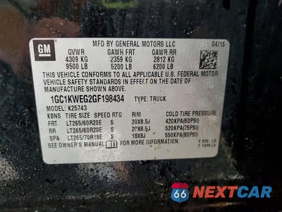 Zdjęcie 12 z 12 samochodu: 2016 CHEVROLET SILVERADO K2500 HEAVY DUTY LTZ VIN:1GC1KWEG2GF198434 - miniatura