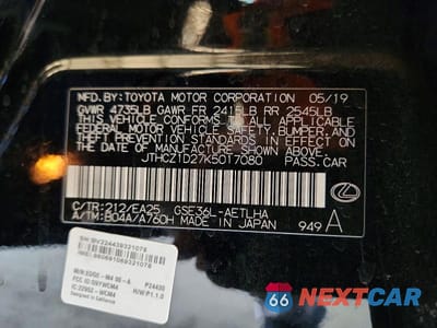 Zdjęcie 12 z 12 samochodu: 2019 LEXUS IS 350 VIN:JTHCZ1D27K5017080 - miniatura