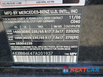 Zdjęcie 13 z 13 samochodu: 2007 MERCEDES-BENZ ML 350 VIN:4JGBB86E47A201937 - miniatura
