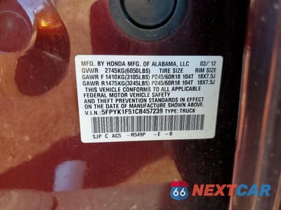 Zdjęcie 12 z 12 samochodu: 2012 HONDA RIDGELINE RTL VIN:5FPYK1F51CB457239 - miniatura