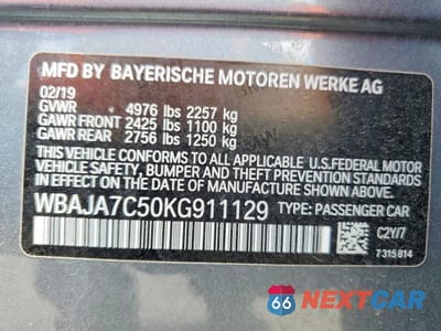 Zdjęcie 12 z 12 samochodu: 2019 BMW 530 XI VIN:WBAJA7C50KG911129 - miniatura