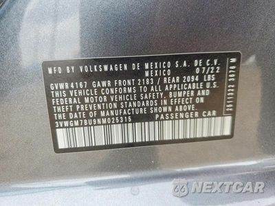 Zdjęcie 12 z 12 samochodu: 2022 VOLKSWAGEN JETTA SEL VIN:3VWGM7BU9NM025315 - miniatura