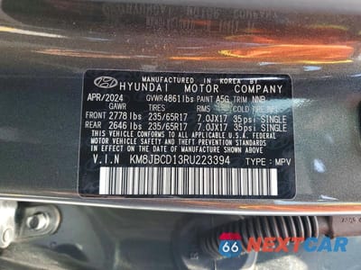 Zdjęcie 13 z 13 samochodu: 2024 HYUNDAI TUCSON BLUE VIN:KM8JBCD13RU223394 - miniatura