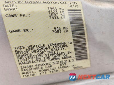 Zdjęcie 13 z 13 samochodu: 2019 NISSAN ALTIMA SV VIN:1N4BL4DVXKC126211 - miniatura