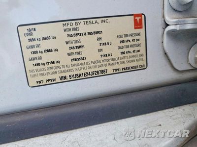 Zdjęcie 12 z 12 samochodu: 2018 TESLA MODEL S VIN:5YJSA1E24JF287867 - miniatura