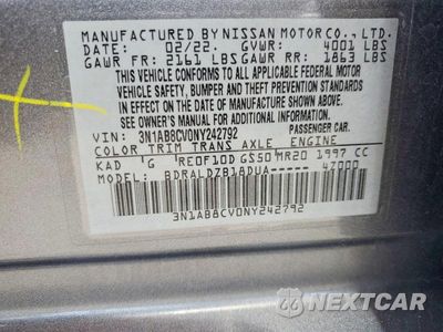 Zdjęcie 13 z 13 samochodu: 2022 NISSAN SENTRA SV VIN:3N1AB8CV0NY242792 - miniatura