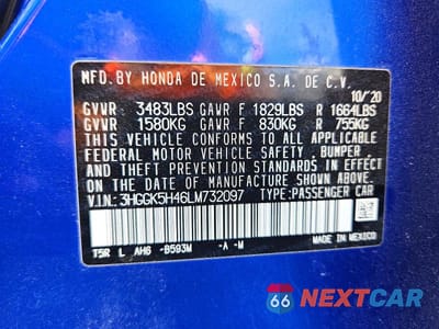Zdjęcie 13 z 13 samochodu: 2020 HONDA FIT LX VIN:3HGGK5H46LM732097 - miniatura