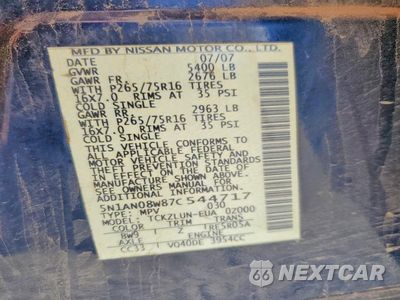 Zdjęcie 13 z 13 samochodu: 2007 NISSAN XTERRA X VIN:5N1AN08W87C544717 - miniatura
